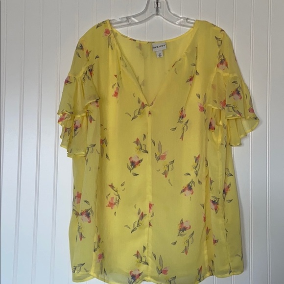 AVA & VIV Floral Yellow Blouse - Picture 1 of 7
